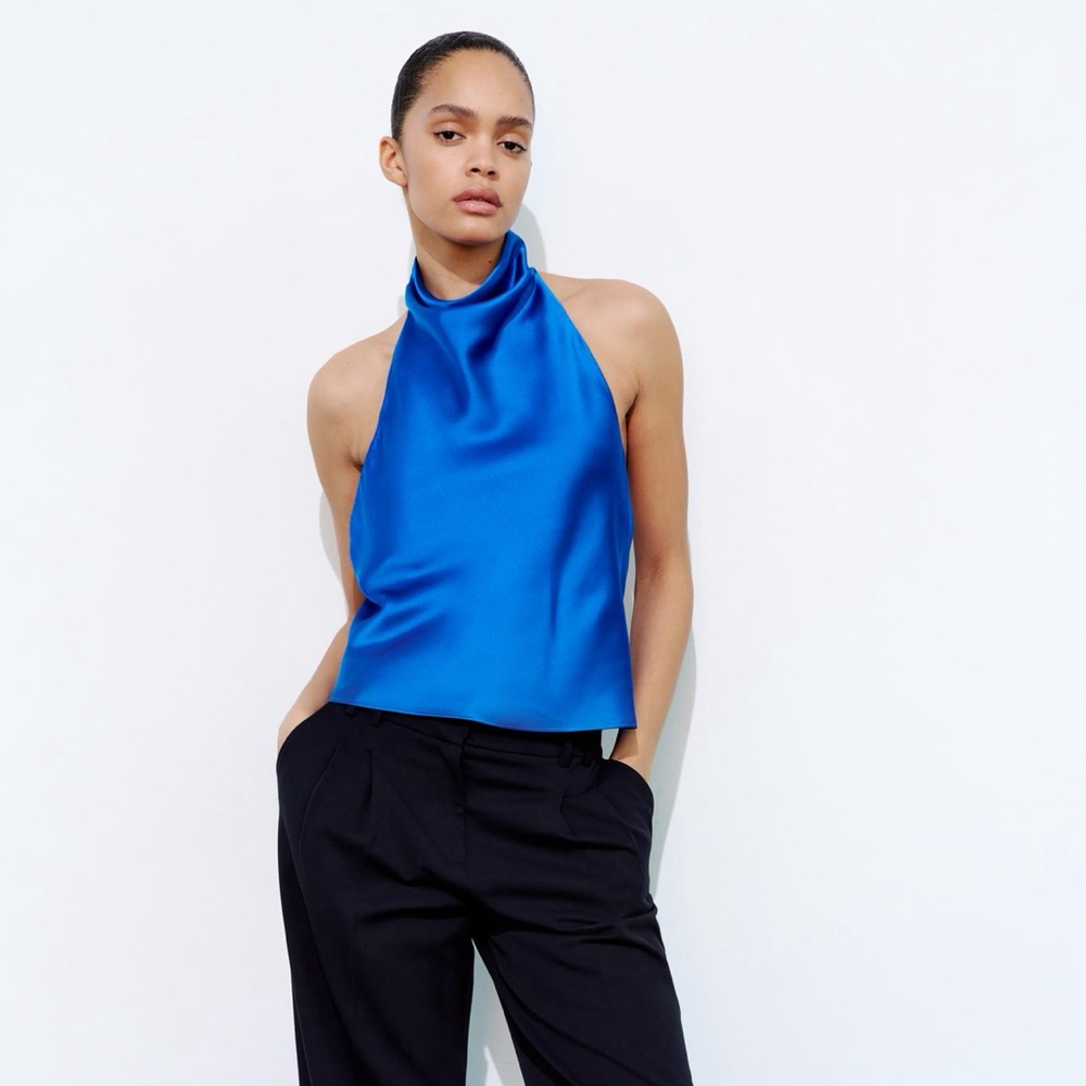 Zara blue satin halter top
